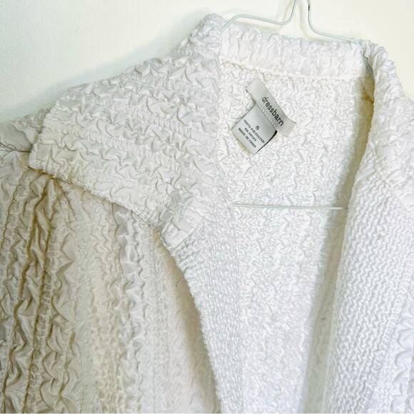 VINTAGE White Textured Long Sleeve Clear Button Down Blouse Shirt Sweater Top S - Picture 7 of 9